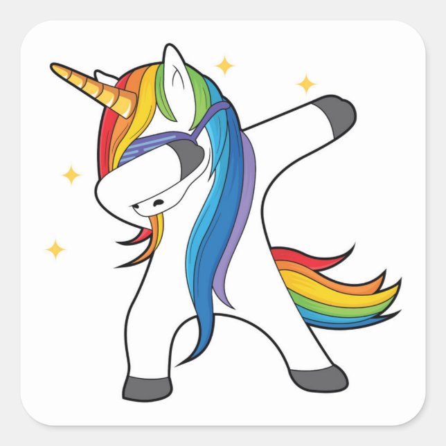 Sticker Carré Dabbing Rainbow Unicorn (Devant)