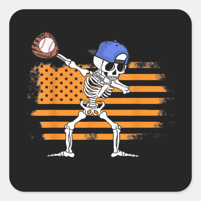 Sticker Carré Dabbing Skeleton Baseball drôle Halloween (Devant)