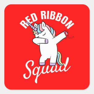Sticker Carré Dabbing Unicorn Red Ribbon Awareness Squad