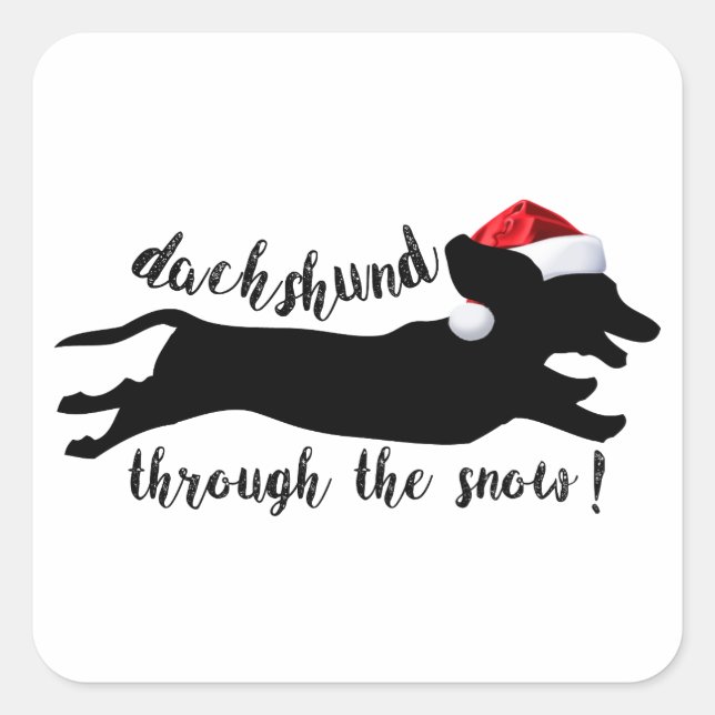 Sticker Carré Dachshund à travers la neige Fêtes de Noël (Devant)
