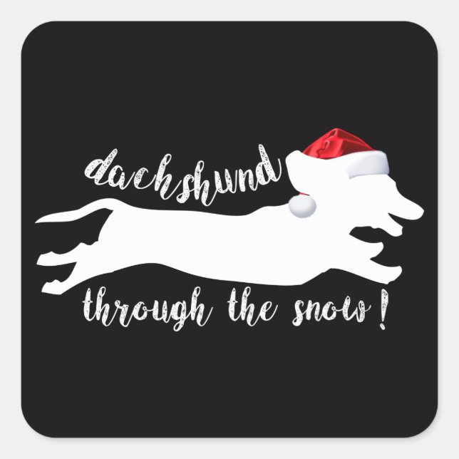 Sticker Carré Dachshund à travers la neige Fêtes de Noël (Devant)
