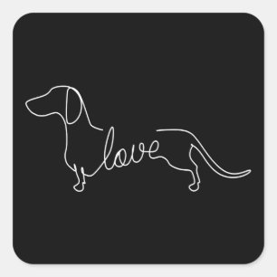 Sticker Carré Dachshund Chiweenie Wiener Chien Log Sketch