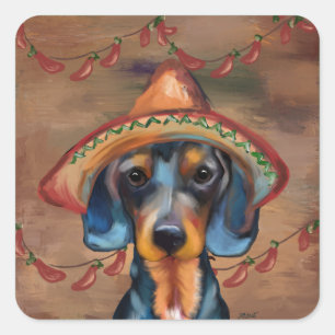 Sticker Carré Dachshund Cinco de Mayo