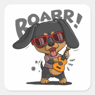 Sticker Carré dachshund Cool jouant de la guitare