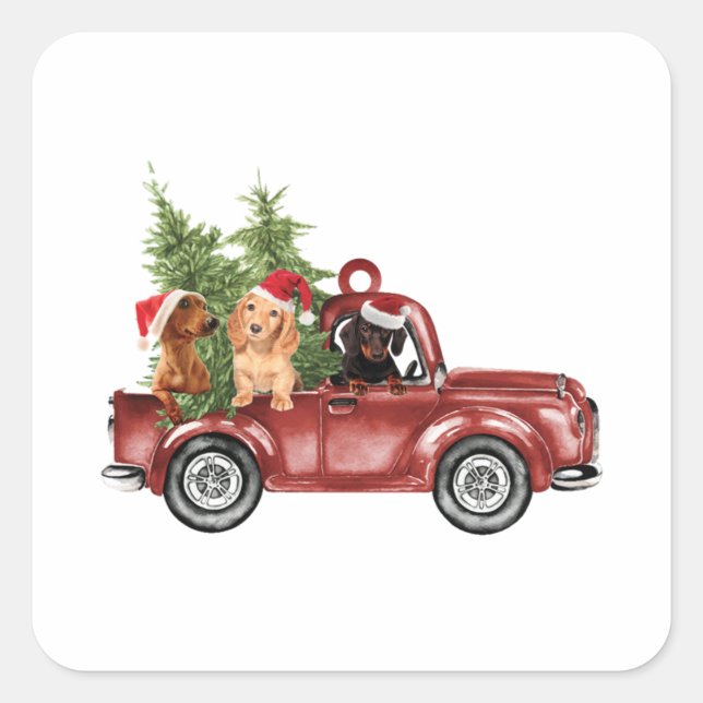 Sticker Carré Dachshund En Voiture Ornement Noël Ornements Noël (Devant)