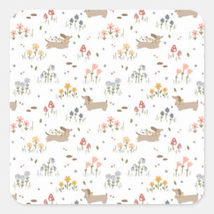 Sticker Carré Dachshund Lover Weiner Chien Saucisse Chien Fleur 