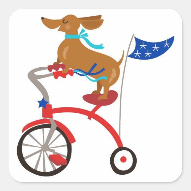 Sticker Carré Dachshund sur vélo (Devant)