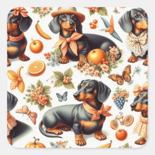 Sticker Carré Dachshund vintage sans couture