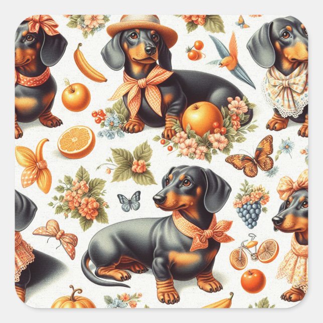 Sticker Carré Dachshund vintage sans couture (Devant)