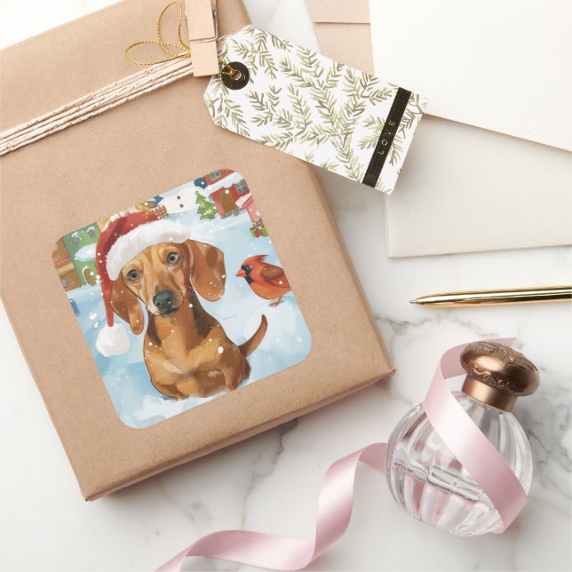 Sticker Carré Dachshund Winter Wonderland Christmas Joy (Cadeaux)