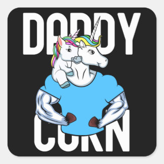 Sticker Carré Daddycorn Muscle Unicorn Papa et Baby Fête des pèr