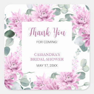 Sticker Carré Dahlia Pourpre Eucalyptus Botanique Baby Shower de