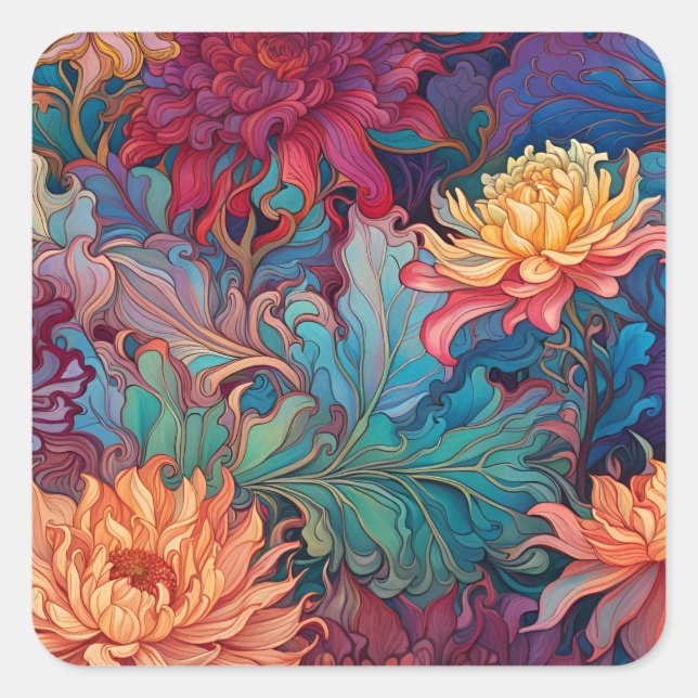 Sticker Carré Dahlia Tapisserie florale (Devant)