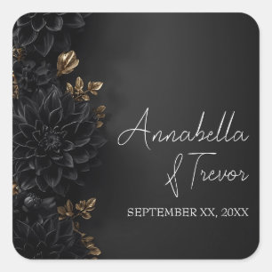 Sticker Carré Dahlias noirs & florale lunatique personnalisée