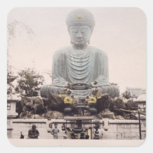 Sticker Carré Daibutsu at Kobe, c.1880 (albumen de couleur main