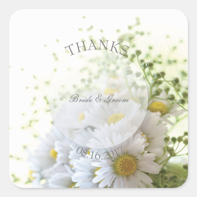 Sticker Carré Daisées en Amour - Bouquet Mariage modifiable (Devant)