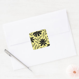Sticker Carré Daisies à l'encre noire Fête de mariage bohème jau