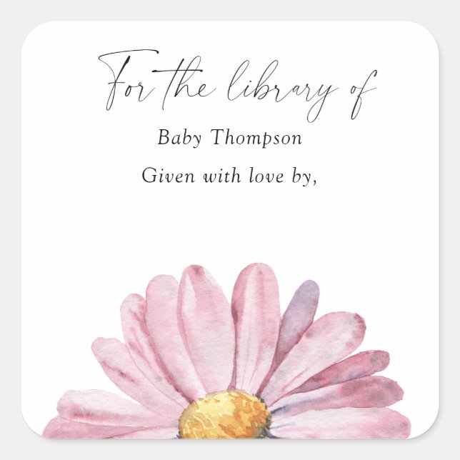 Sticker Carré Daisy - Baby shower bibliothèque, livres pour bébé (Devant)
