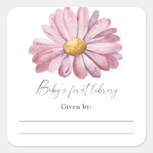 Sticker Carré Daisy - Baby shower bibliothèque, livres pour bébé