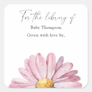 Sticker Carré Daisy - Baby shower bibliothèque, livres pour bébé