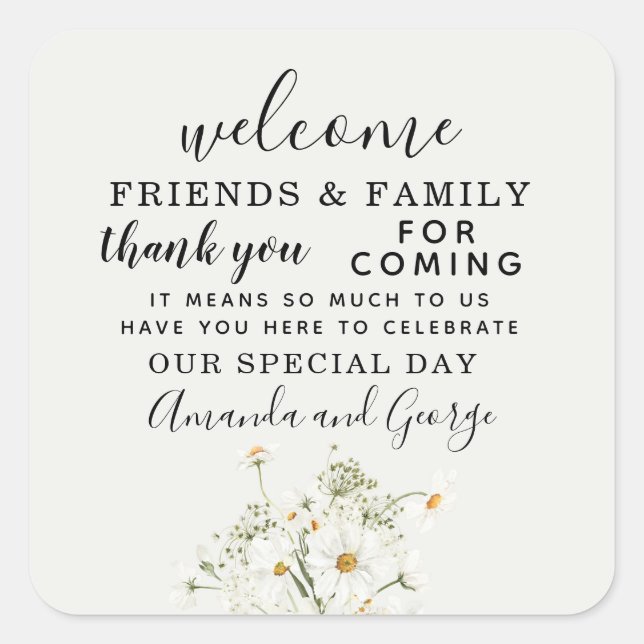 Sticker Carré Daisy floral Wedding faveur personnalisée Merci (Devant)