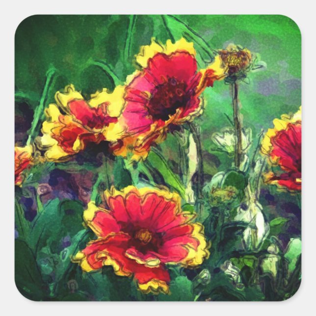 Sticker Carré Daisy Flowers Watercolor Art (Devant)