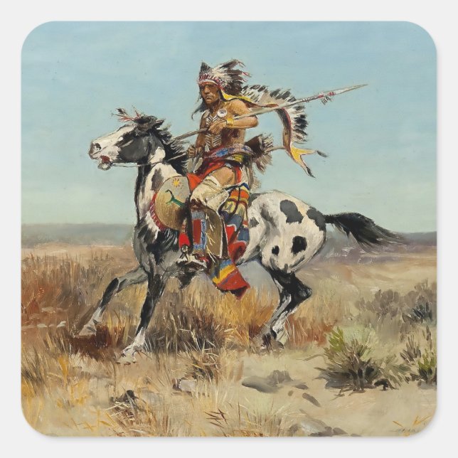 Sticker Carré "Dakota Chief" de Charles M Russell (Devant)