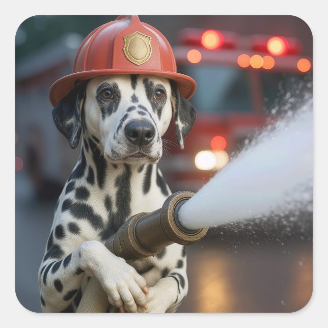 Sticker Carré Dalmatian Dog With a Fire Hose (Devant)