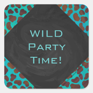 Sticker Carré Dalmatie Brown et Turquoise avec Monogramme