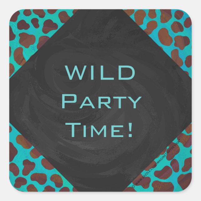 Sticker Carré Dalmatie Brown et Turquoise avec Monogramme (Devant)