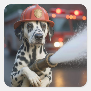 Sticker Carré Dalmatien avec une lance à incendie