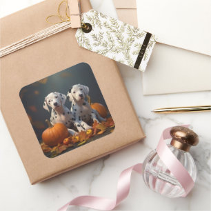 Sticker Carré Dalmatien chiot automne délice citrouille 