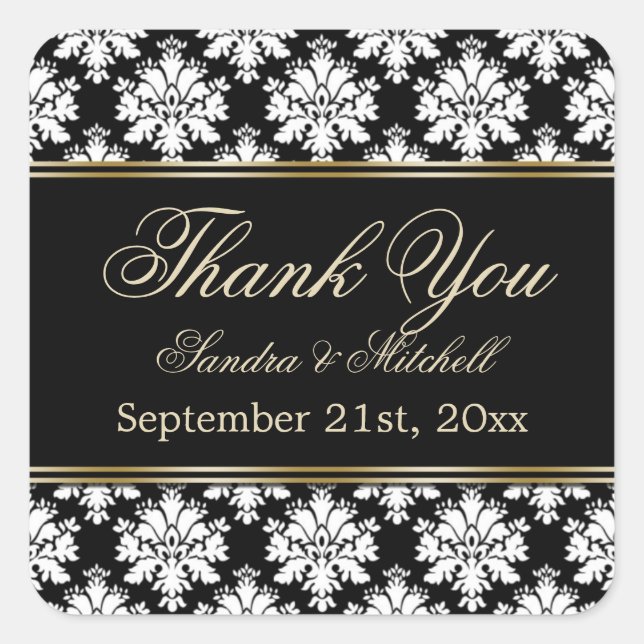 Sticker Carré Damak noir et blanc Merci (Devant)