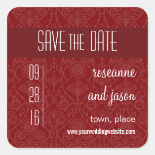 Sticker Carré Damask Art Déco Enregistrer l'étiquette de date