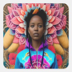 Sticker Carré Dame africaine avec un survêtement floral