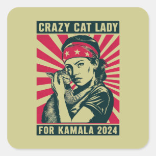 Sticker Carré Dame Du Chat Fou Pour Kamala 2024