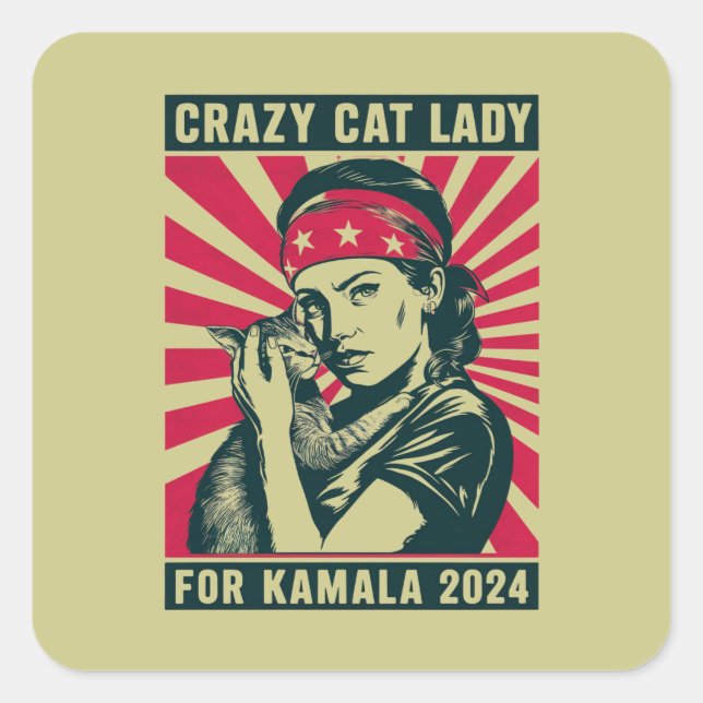 Sticker Carré Dame Du Chat Fou Pour Kamala 2024 (Devant)