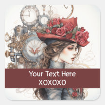 Dame en rouge Valentine Kiss steampunk aquarelle