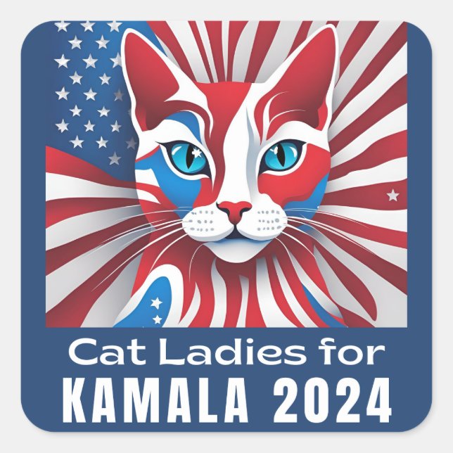 Sticker Carré Dames de chat pour Kamala 2024 Démocrate (Devant)