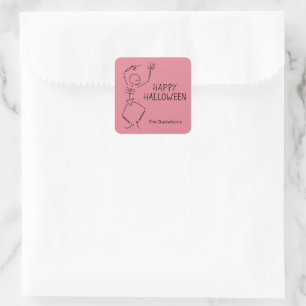 Sticker Carré Dancing Halloween Squelette - rose