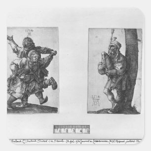 Sticker Carré Dancing Peasants and a Bagpipe Player, 1514