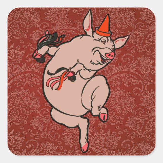 Sticker Carré Dancing Pig Antique Cute Danseuse (Devant)