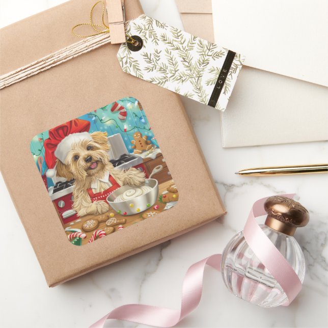 Sticker Carré Dandie Dinmont Terrier Cuisine de Noël (Cadeaux)