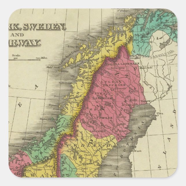 Sticker Carré Danemark, Suède Et Norvège (Devant)