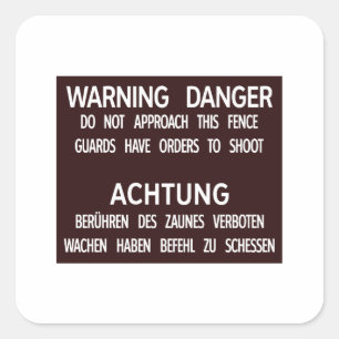 Sticker Carré Danger d'avertissement Achtung, mur de Berlin,