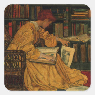 Sticker Carré Dans la bibliothèque