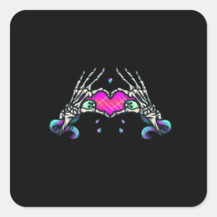 Sticker Carré Dans la mort - Squelette Mains de coeur