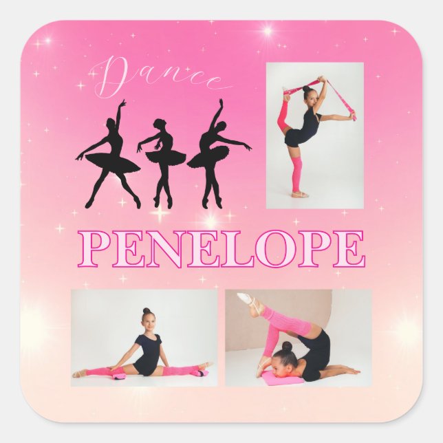 Sticker Carré Danse Ballet rose Gradient 3 Photo personnalisée (Devant)