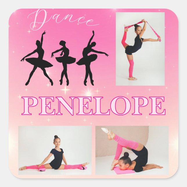 Sticker Carré Danse Ballet rose Gradient 3 Photo personnalisée (Devant)
