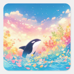 Sticker Carré Danse de l'Orca dans les eaux lumineuses